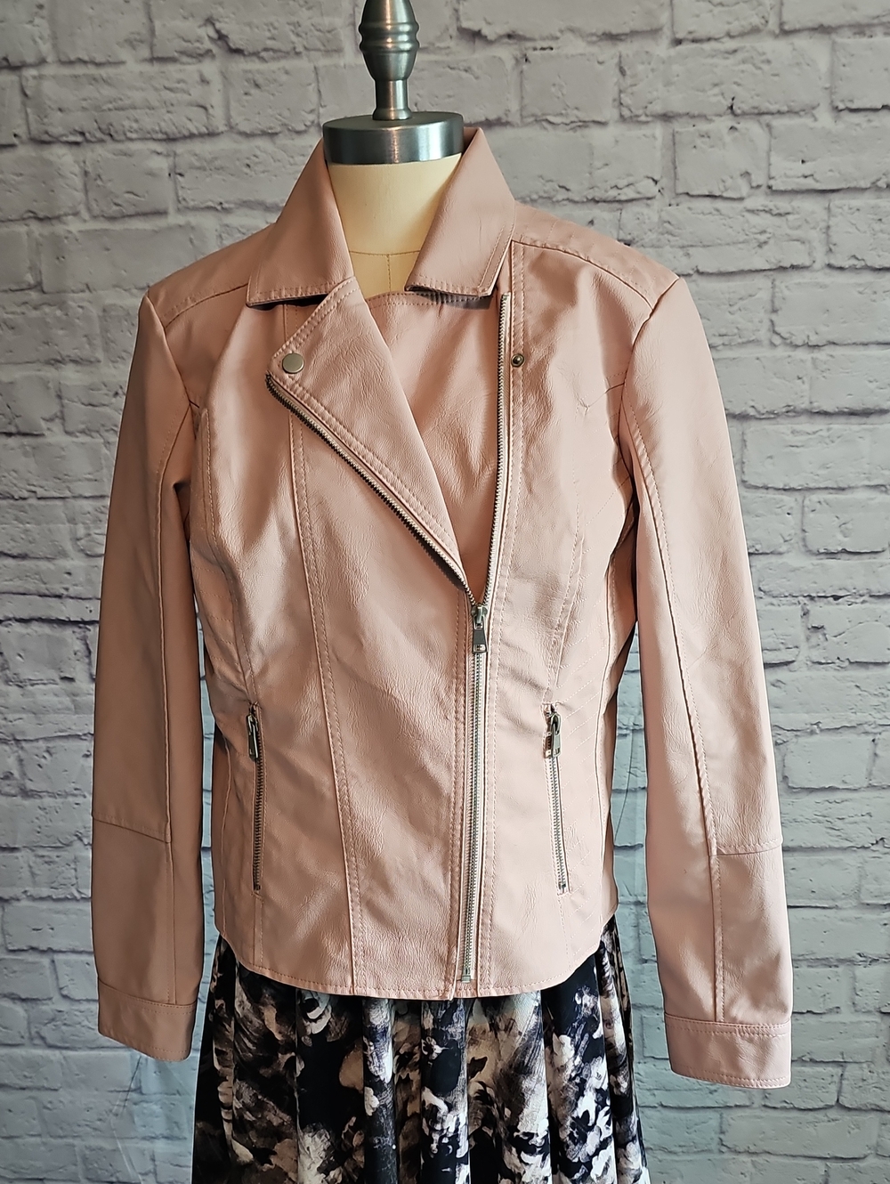 Baccini Blush Pink Faux Leather Moto Jacket